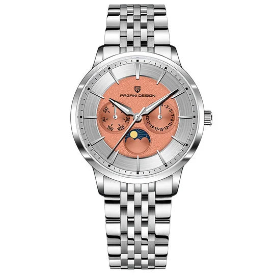 Pagani Design PD-1795 silver case salmon dial moonphase watch