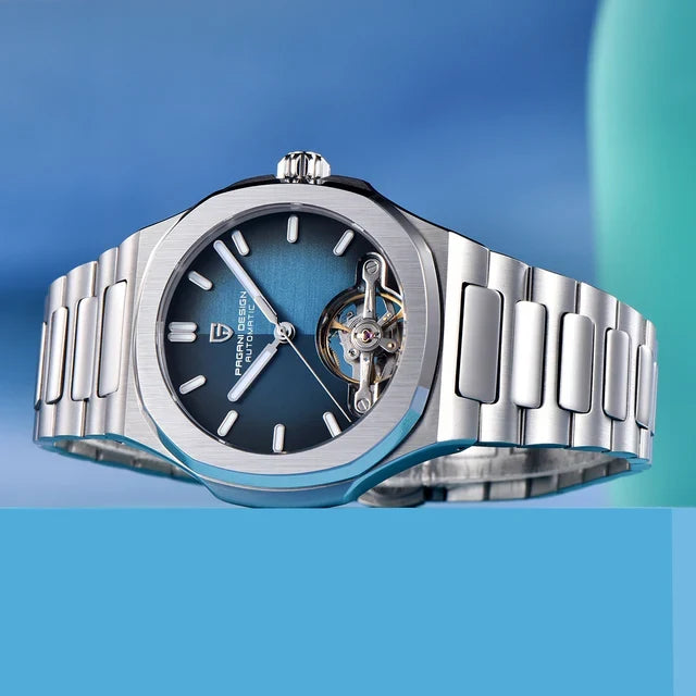 Pagani Design PD-YS025 Silver / Blue Dial open-heart automatic watch