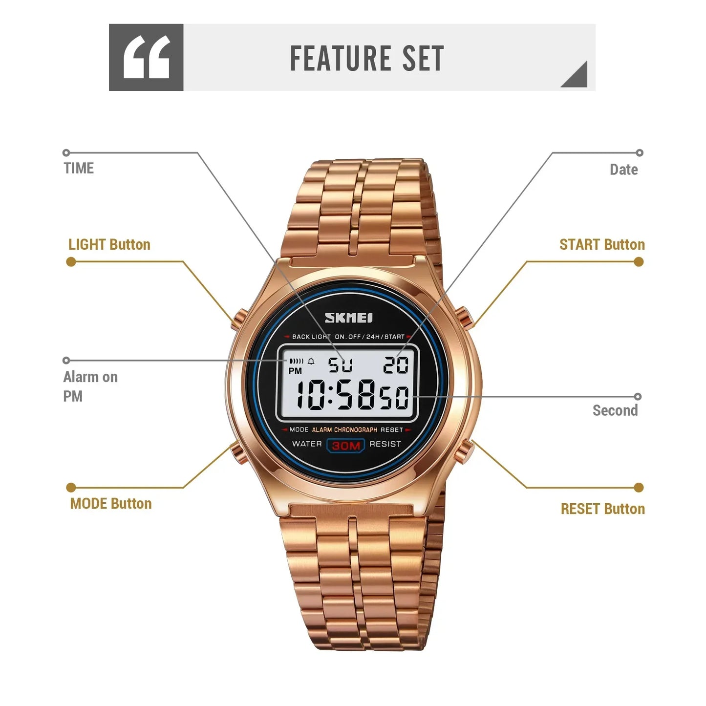 Skmei 2146 Digital Golden Watch | Watches for Men Pakistan