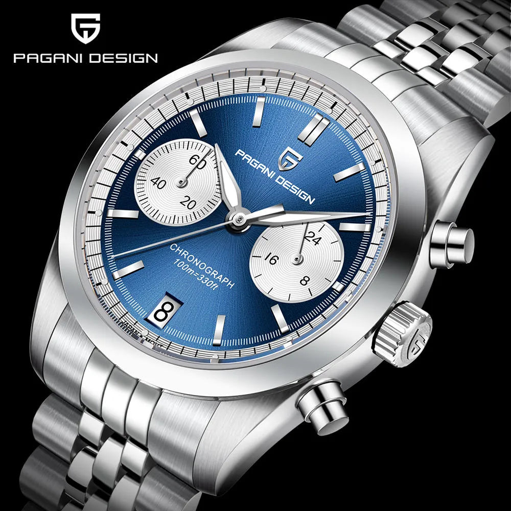 Pagani Design PD-1775 Silver / Blue Dial chronograph watch