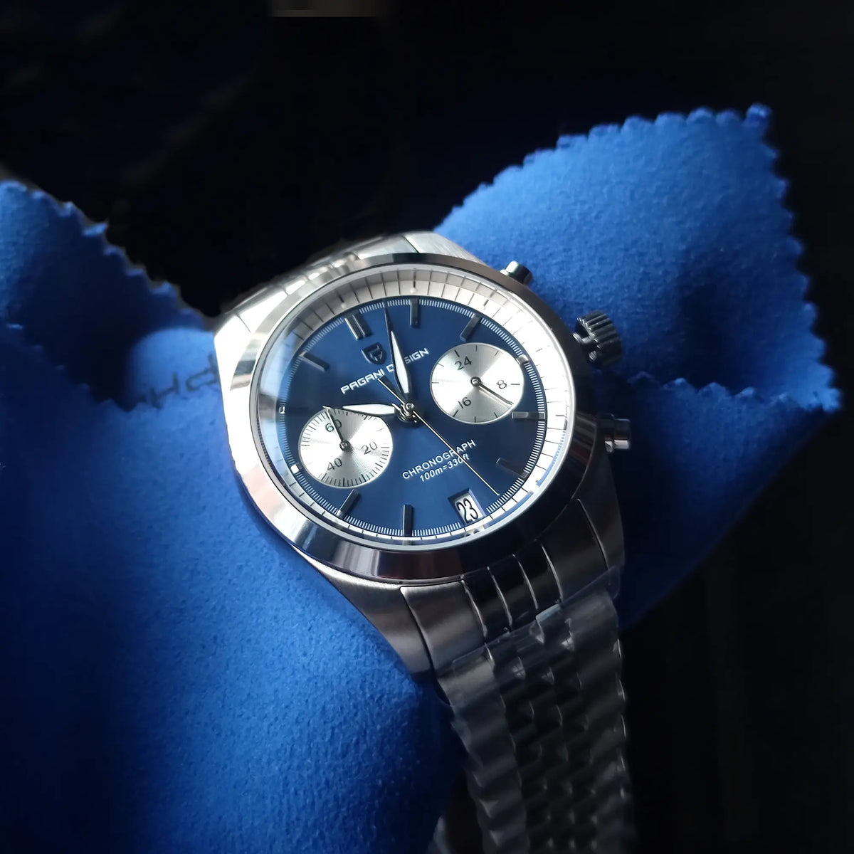 Pagani Design PD-1775 Silver / Blue Dial chronograph watch