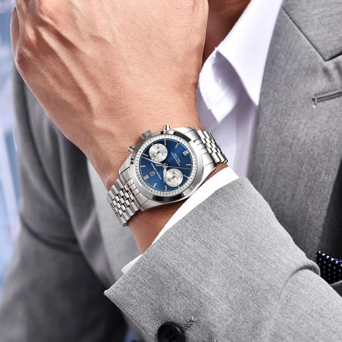 Pagani Design PD-1775 Silver / Blue Dial chronograph watch
