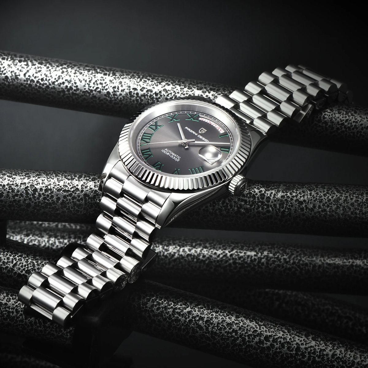 Pagani Design PD-1783 silver case dark green dial automatic watch