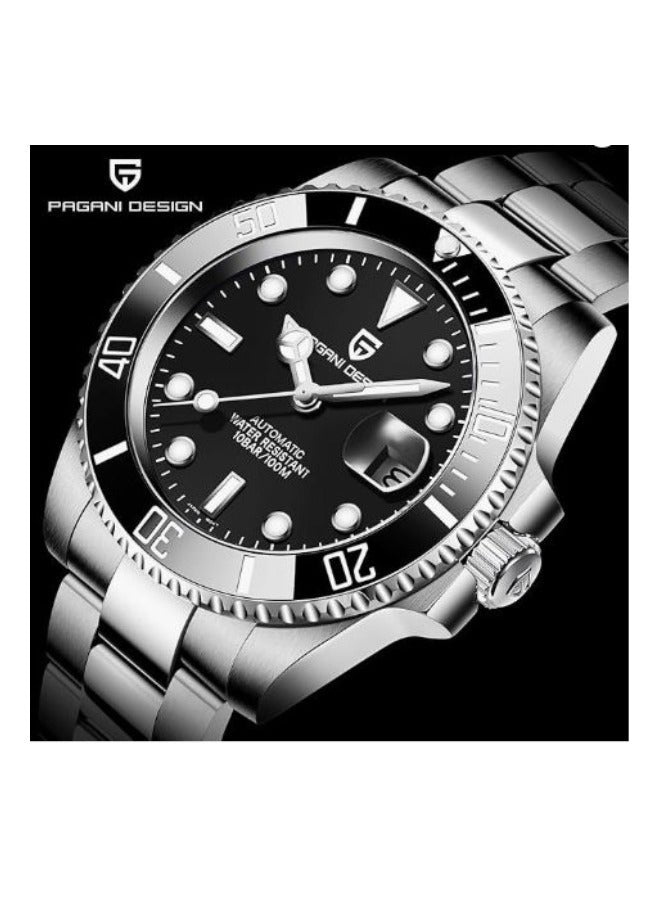 Pagani Design PD-1661 Silver / Black Bezel automatic dive watch