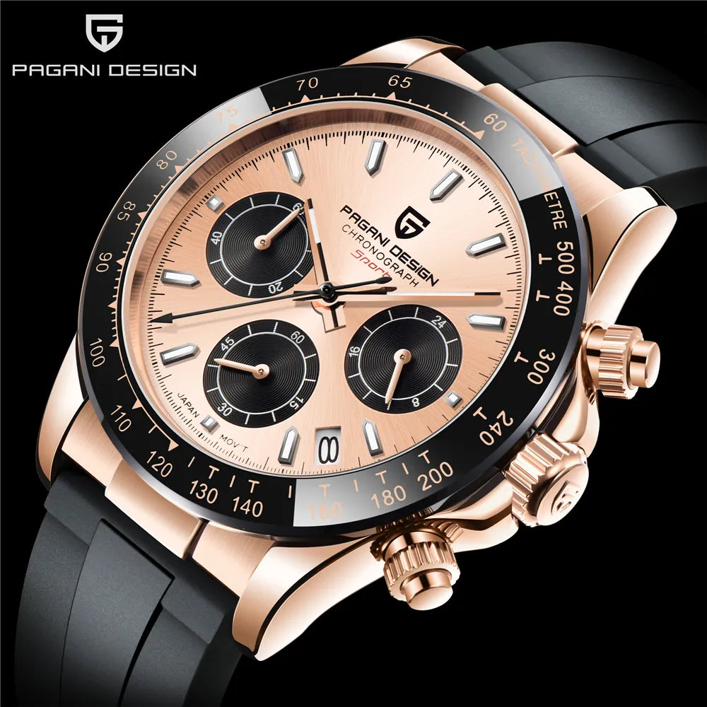 Pagani Design PD-1664 rose gold salmon dial chronograph watch