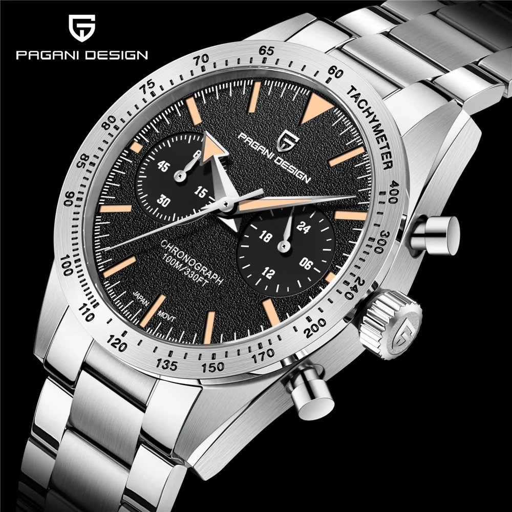 Pagani Design PD-1766 Silver / Black Dial chronograph watch