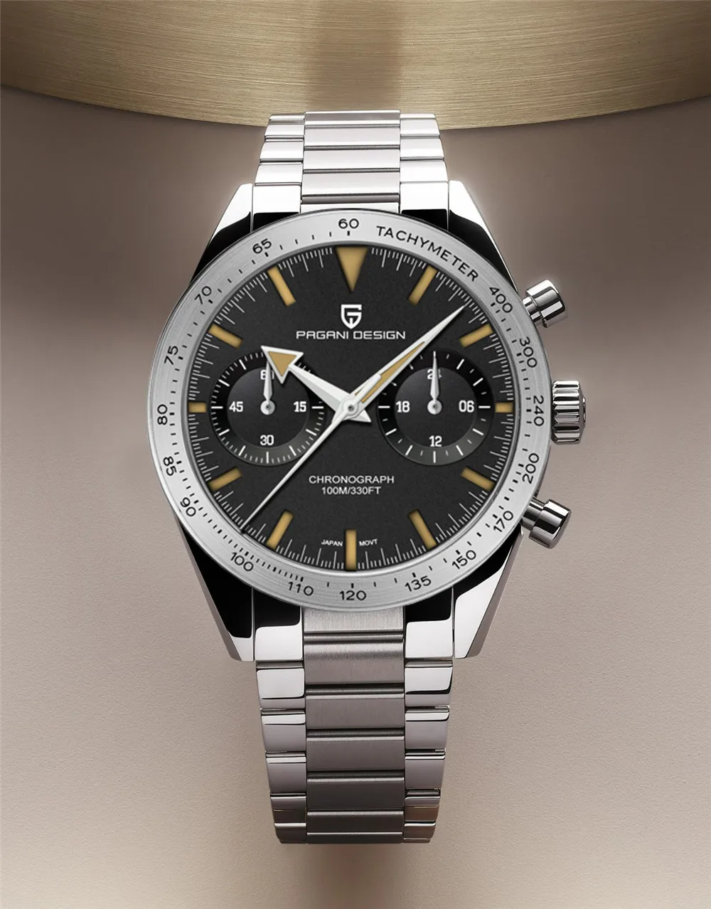 Pagani Design PD-1766 Silver / Black Dial chronograph watch