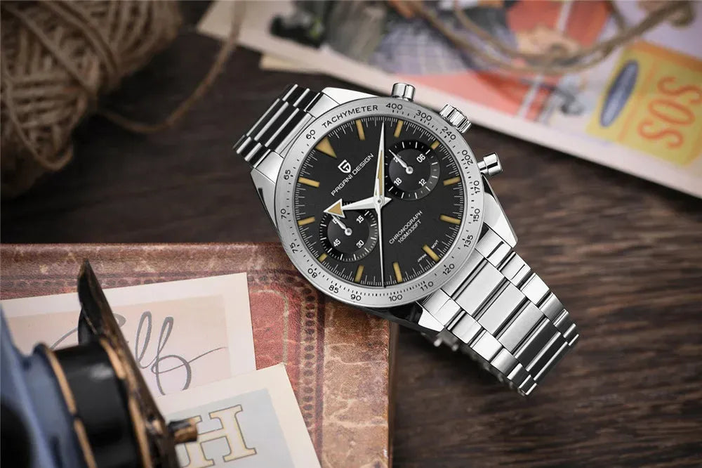 Pagani Design PD-1766 Silver / Black Dial chronograph watch