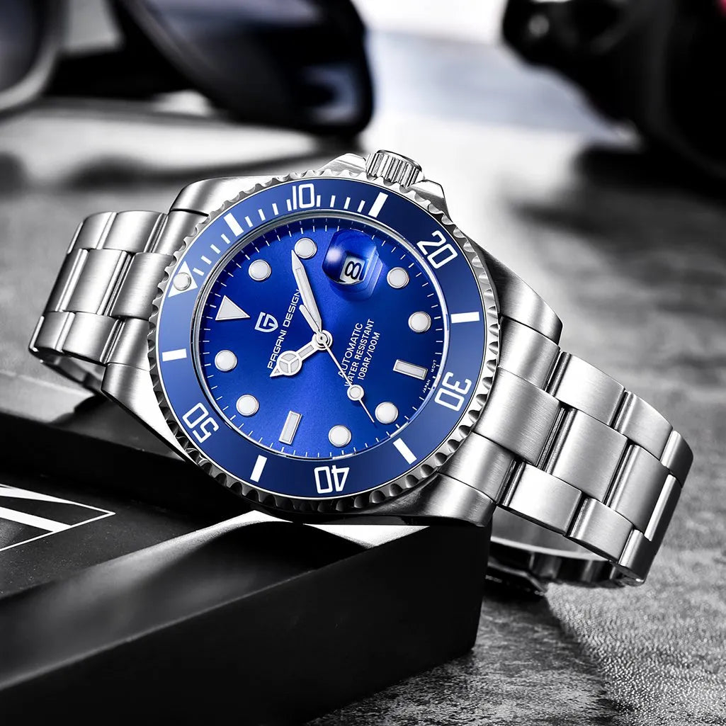 Pagani Design PD-1661 silver case blue bezel diver automatic watch