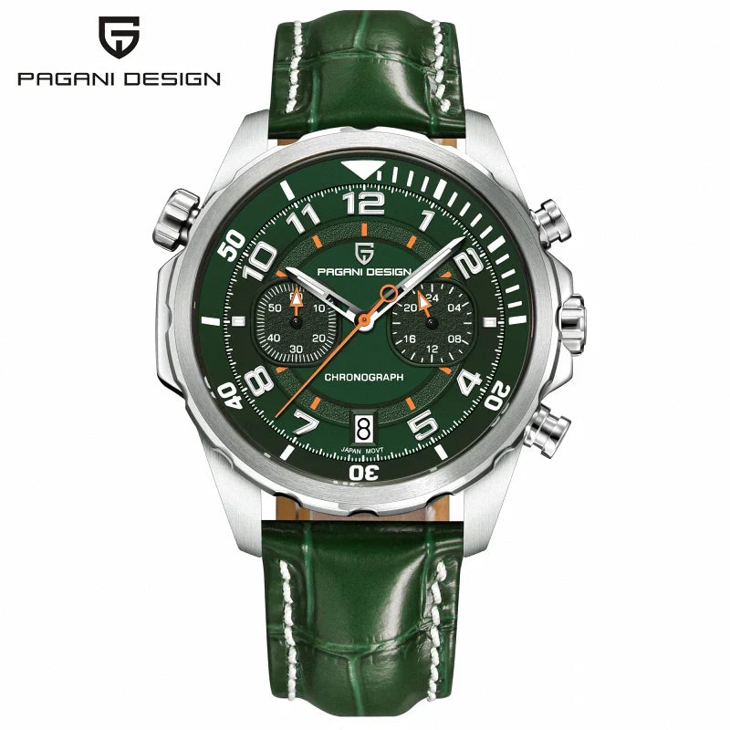 Pagani Design PD-1651 silver case green dial chronograph watch