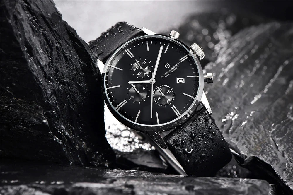 Pagani Design PD-2720K Black Leather / Black Dial chronograph watch