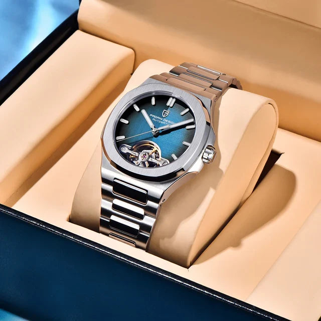 Pagani Design PD-YS025 Silver / Blue Dial open-heart automatic watch