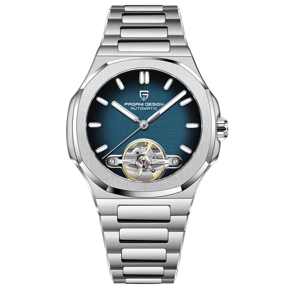 Pagani Design PD-YS025 Silver / Blue Dial open-heart automatic watch