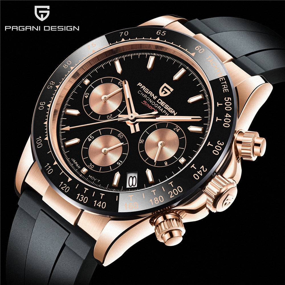 Pagani Design PD-1664 rose gold black dial chronograph watch