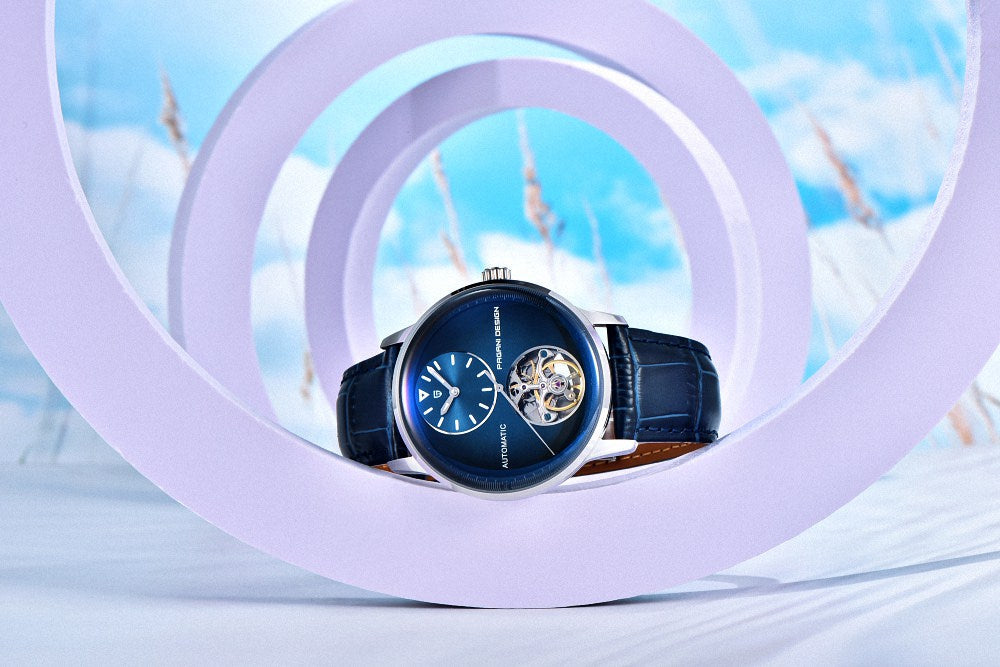 Pagani Design PD-1796 blue case blue dial open heart automatic watch