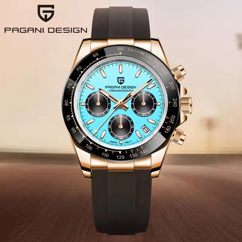 Pagani Design PD-1664 rose gold turquoise dial chronograph watch