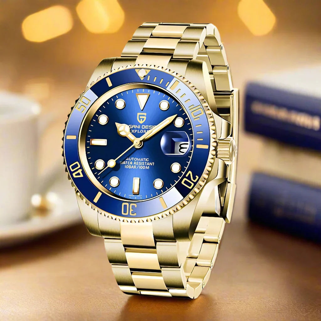 Pagani Design PD-1661 gold case blue bezel diver automatic watch