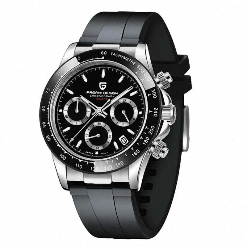 Pagani Design PD-1664 silver case black dial chronograph watch
