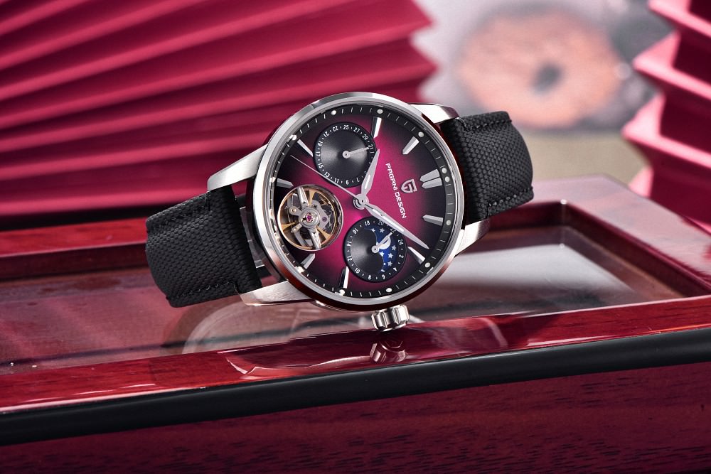 Pagani Design PD-YS021 rose gold purple dial open heart automatic watch