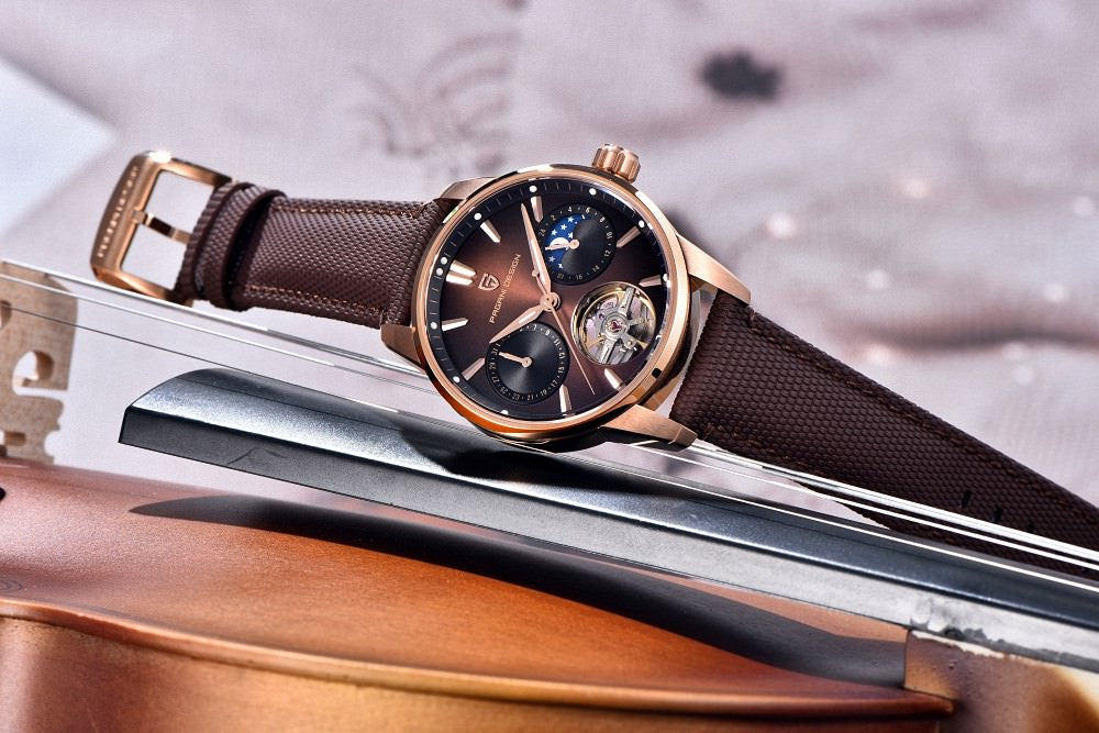 Pagani Design PD-YS021 rose gold brown dial open heart automatic watch