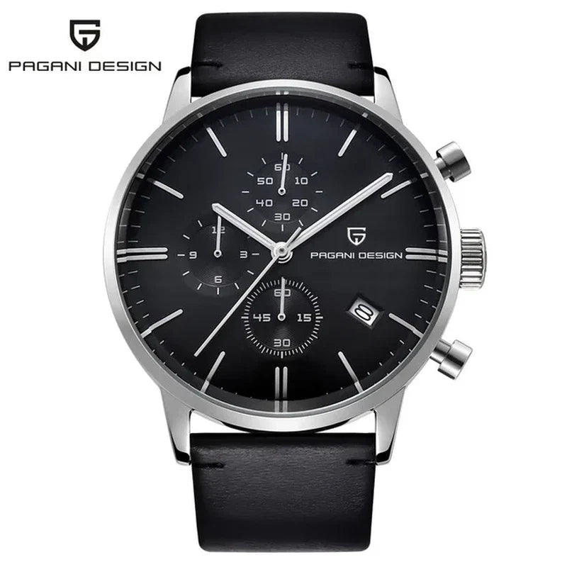 Pagani Design PD-2720K Black Leather / Black Dial chronograph watch